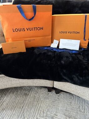 Louis Vuitton Orange Shopping Bag and Box and Blue Ribbon Packaging Set (Large)